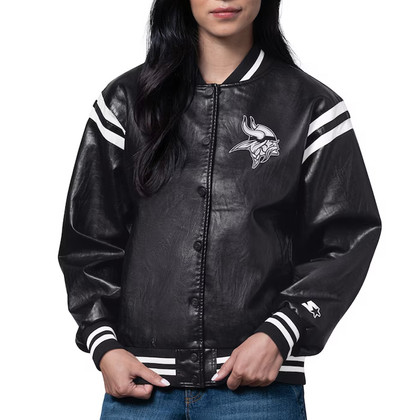 High Heat Minnesota Vikings Vegan Black Real Leather Jacket