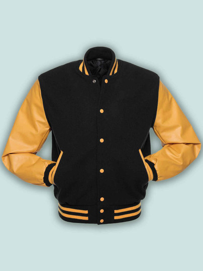 Mens Black & Gold Varsity Wool & Varsity Jacket Mens Black & Gold Varsity Wool & Varsity Jacket