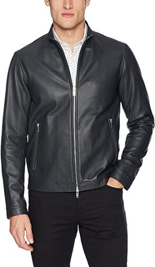 Mens Black Biker Leather Black Jacket