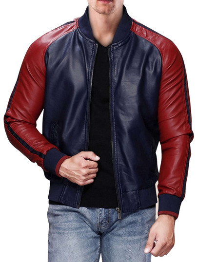 Mens Glamorous Blue & Red Leather Jacket