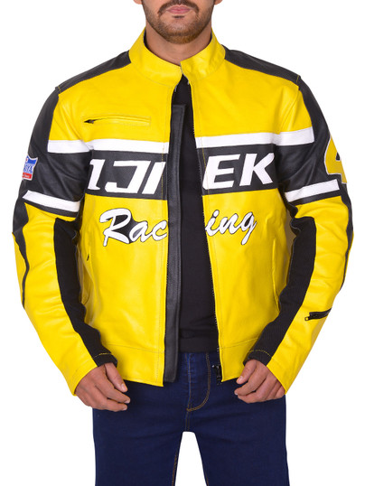 Black & Yellow Biker Real Leather Jacket Black & Yellow Biker Real Leather Jacket