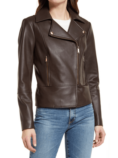 Womens Brown Motercycle Leather Jacket
