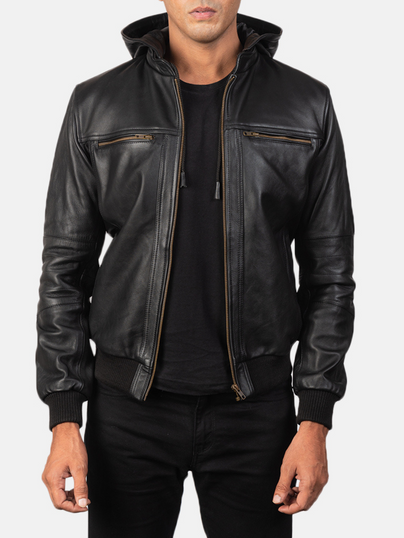 Black Leather Bomber Jacket Black Leather Bomber Jacket