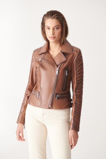 Womens Padded Brown Biker Leather Jacket Womens Padded Brown Biker Leather Jacket
