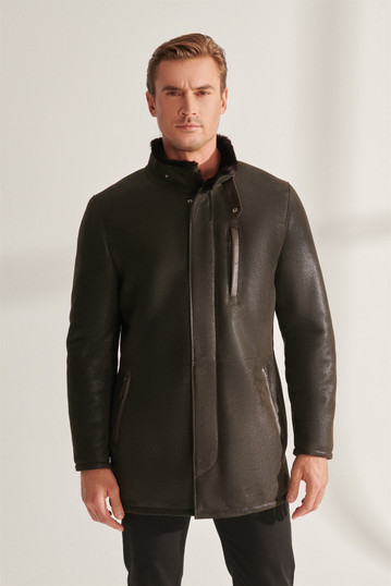 Mens Dark Brown Authentic Shearling Leather Coat Mens Dark Brown Authentic Shearling Leather Coat