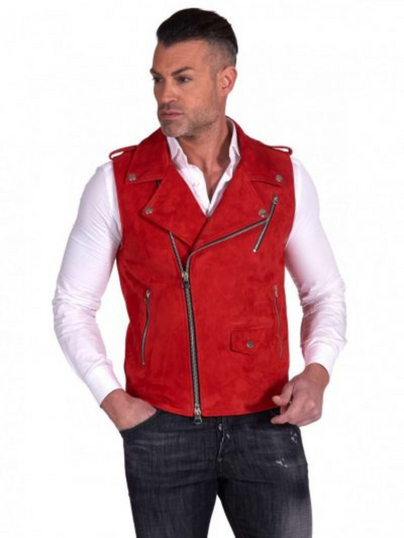 Red Suede Leather Vest For Men Red Suede Leather Vest For Men