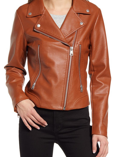 Brown Lapel Collar Leather Jacket For Women Brown Lapel Collar Leather Jacket For Women