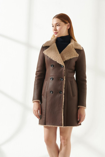 Womens Soft Brown Shearling Leather Coat Womens Soft Brown Shearling Leather Coat