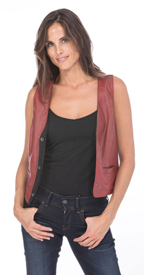 Women's Light Red Vintage Biker Leather Vest