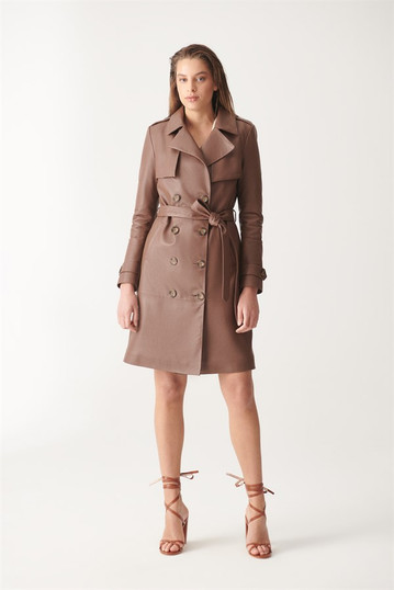 Women's Modern Brown Trench Leather Coat Women's Modern Brown Trench Leather Coat