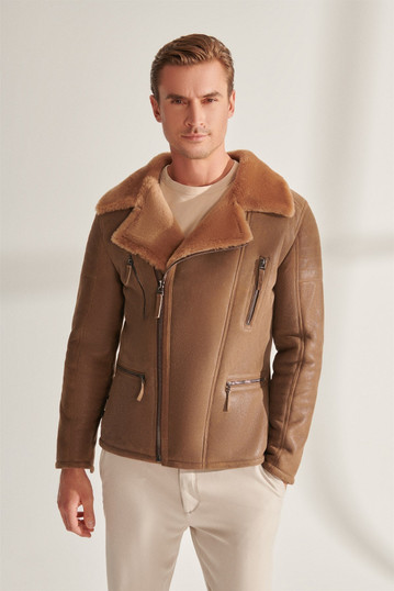 Men's Soft Tan Shearling Leather Jacket