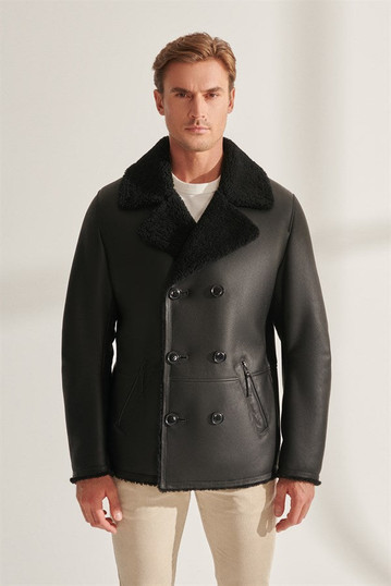 Men's Charcoal Black Shearling Leather Jacket Men's Charcoal Black Shearling Leather Jacket