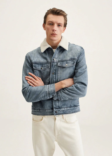 Men's Light Blue Denim Shearling Jacket Men's Light Blue Denim Shearling Jacket