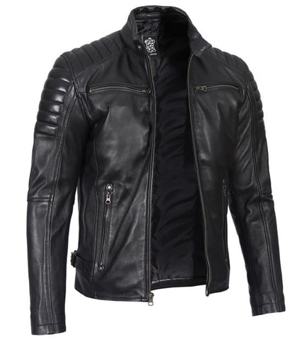 Real Leather Motorcycle Jacket With Stripes Real Leather Motorcycle Jacket With Stripes