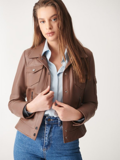 Women Tan Brown Real Leather Biker Jacket Women Tan Brown Real Leather Biker Jacket