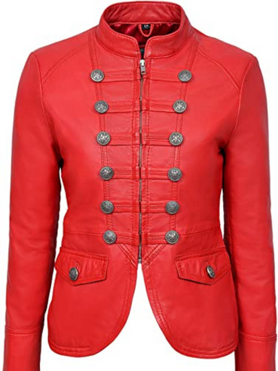 Womens Military Style Red Leather Jacket