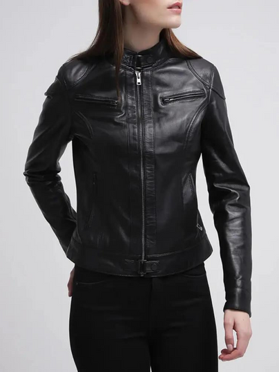 Womens Black Leather Cafe Racer Jacket Womens Black Leather Cafe Racer Jacket