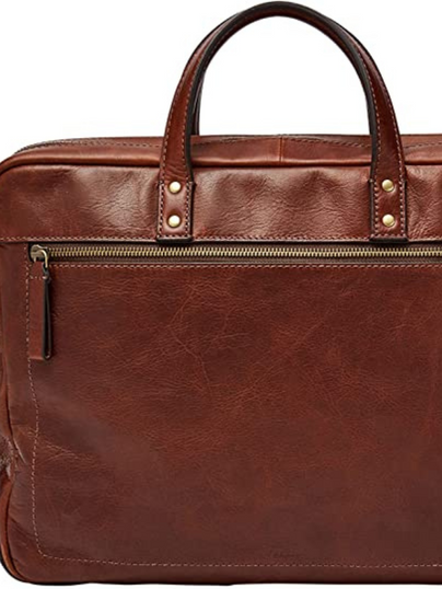 Men's Leather Double Zip Briefcase Laptop Bag