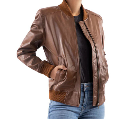 Women's Bomber Brown Real Leather Jacket Women's Bomber Brown Real Leather Jacket