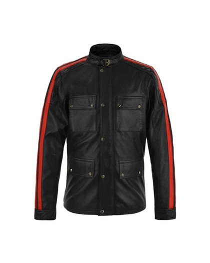 Fast & Furious 8 Vin Diesel Red Stripes Black Leather Jacket Fast & Furious 8 Vin Diesel Red Stripes Black Leather Jacket