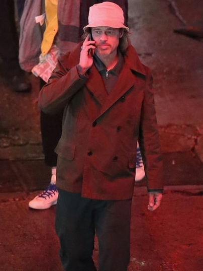 Brad Pitt Bullet Train 2022 Brown Peacoat Brad Pitt Bullet Train 2022 Brown Peacoat