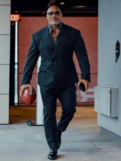 Mens XFL 2023 Dwayne Johnson Blue Pinstripe Suit