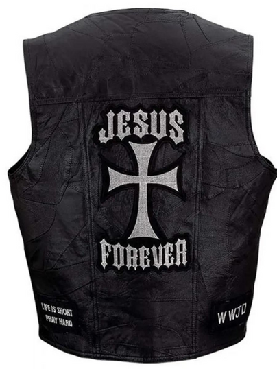 Jesus Forever Christian Motorcycle Black Leather Vest Jesus Forever Christian Motorcycle Black Leather Vest