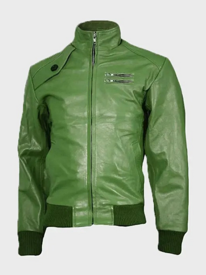 Mens Green Bomber Leather Jacket
