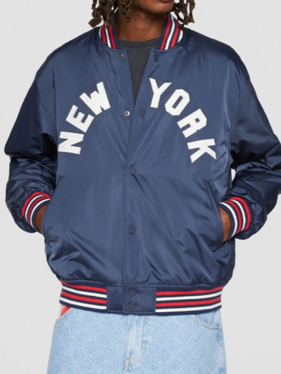 Mens Newyork Varsity Satin Navy Blue Jacket