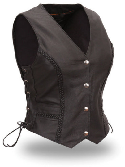 Women's Braided Black Leather Motorcycle Vest Women's Braided Black Leather Motorcycle Vest