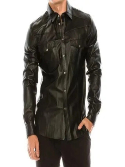 Mens Fashion Wear Real Black Leather Shirt Mens Fashion Wear Real Black Leather Shirt