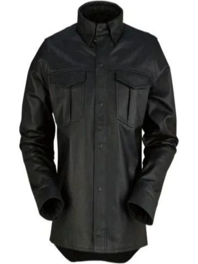 Mens Prominent Look Real Black Leather Shirt Mens Prominent Look Real Black Leather Shirt
