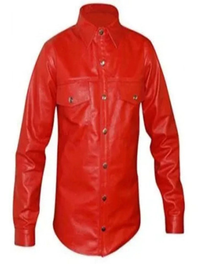 Mens Striking Look Real Red Leather Shirt Mens Striking Look Real Red Leather Shirt