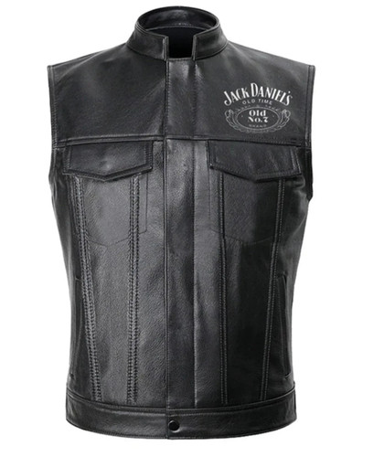 Mens Jack Daniels Black Leather Motorcycle Vest