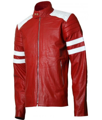 New Brad Pitt FC Fight Club Red Leather Jacket