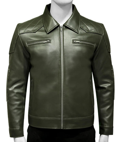 Mens Olive Green Moto Leather Jacket