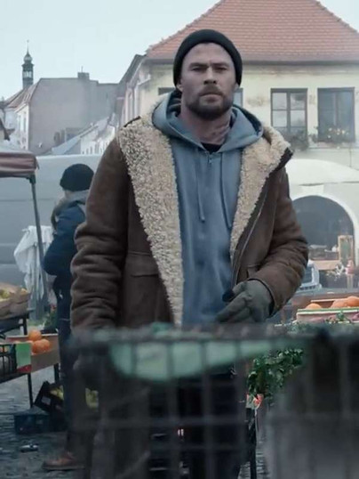 Extraction 2 Chris Hemsworth Brown Shearling Leather Jacket