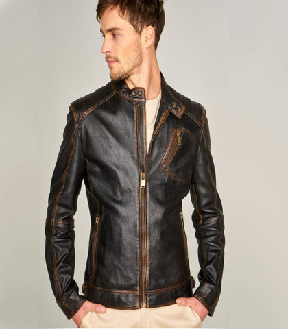 Mens Black Leather Moto Jacket