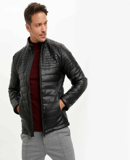 Mens Slim Fit Dark Black Biker Jacket Mens Slim Fit Dark Black Biker Jacket