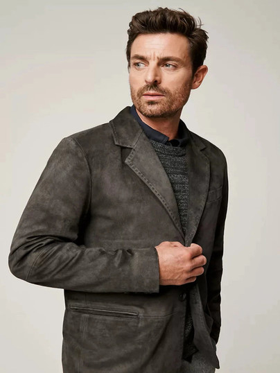 Mens Suede Grey Leather Blazer Mens Suede Grey Leather Blazer