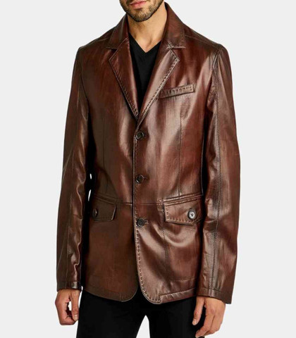 Mens Glamorous Dark Brown Leather Blazer Mens Glamorous Dark Brown Leather Blazer