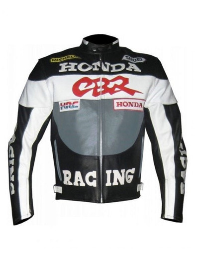 Honda CBR Black & Grey Racer Biker Leather Jacket Honda CBR Black & Grey Racer Biker Leather Jacket
