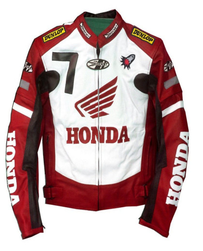 Honda Cowhide Red & White Biker Leather Jacket