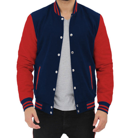Men's Stylish Navy Blue and Red Varsity Jacket Men's Stylish Navy Blue and Red Varsity Jacket