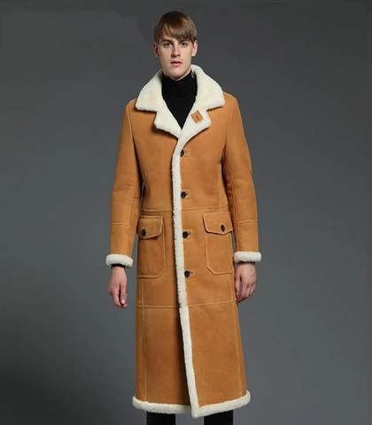 Mens Winter Windbreaker Brown Shearling Warm Coat