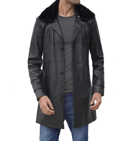 Mens Decent Black Shearling Leather Coat Mens Decent Black Shearling Leather Coat