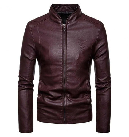 Mens Stand Collar Smooth Leather Motorcycle Jacket Mens Stand Collar Smooth Leather Motorcycle Jacket