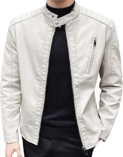 Mens Casual Stand Collar White Jacket Mens Casual Stand Collar White Jacket