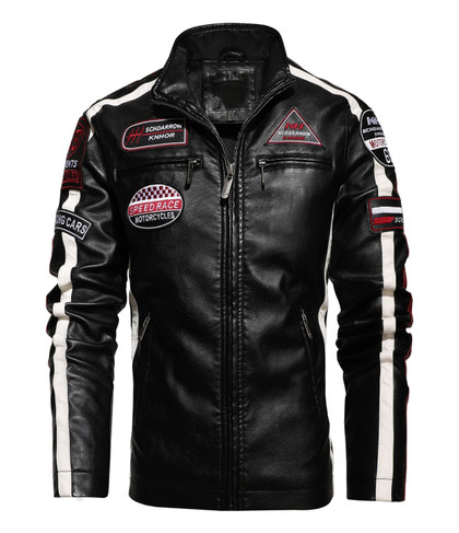 Men’s Embroidered Aviator Biker Leather Jacket