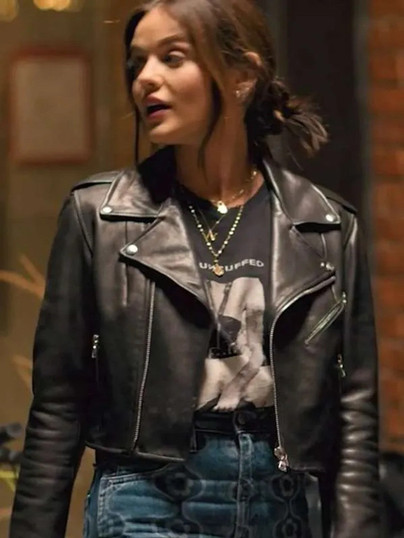 Nicole Matthew Puppy Love Lucy Hale Black Biker Leather Jacket Nicole Matthew Puppy Love Lucy Hale Black Biker Leather Jacket